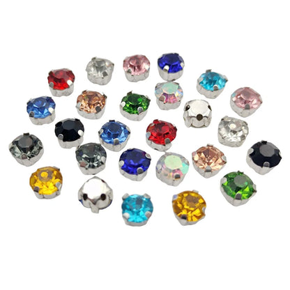Round Glass Rhinestones with Claw – Silver Base Sew-On Crystals for Clothing, Shoes, and Crafts