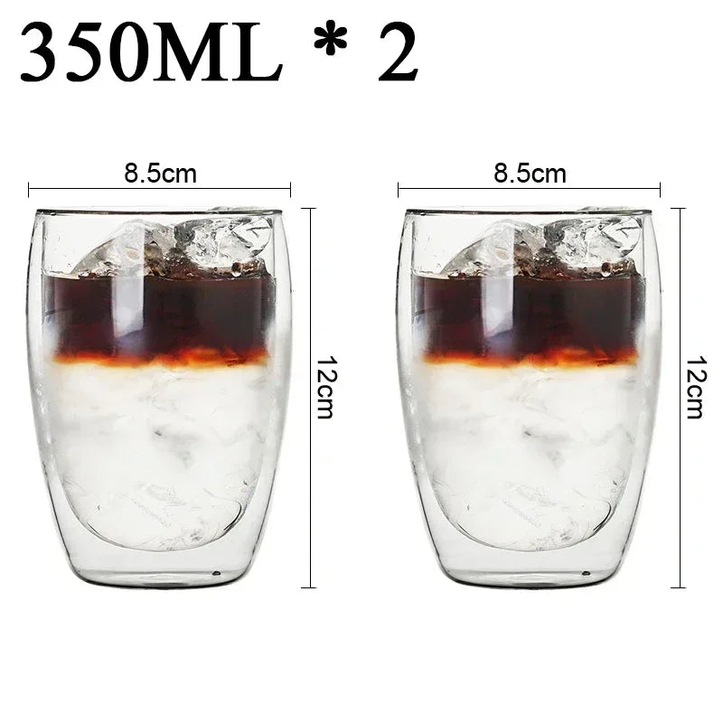 2-18PCS Double Wall High Borosilicate Glass Mugs – Heat Resistant Tea, Coffee, Milk, and Juice Cups, Creative Bar Drinkware Gift Set