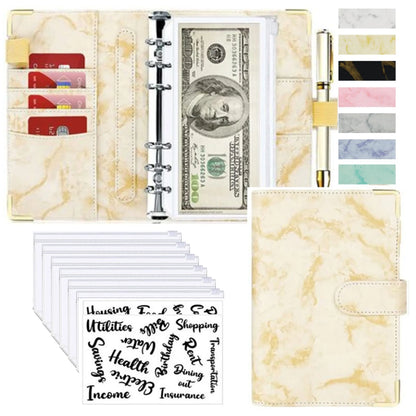 A6 PU Leather Budget Planner – Marble Notebook & Money Saving Organizer for Office, School & Personal Finance