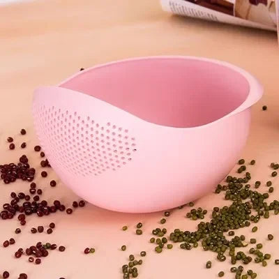 1PC Plastic Rice Sieve & Drain Basket with Handles – Multi-Purpose Kitchen Strainer Bowl for Washing Rice, Vegetables & Fruits
